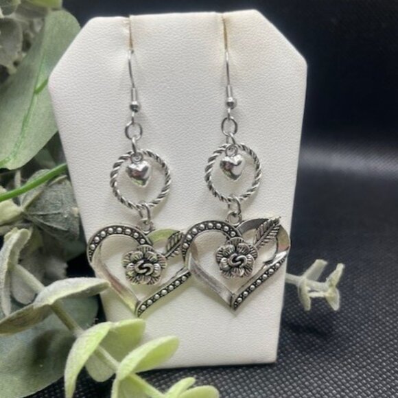 Double Heart Earrings - Picture 3 of 7